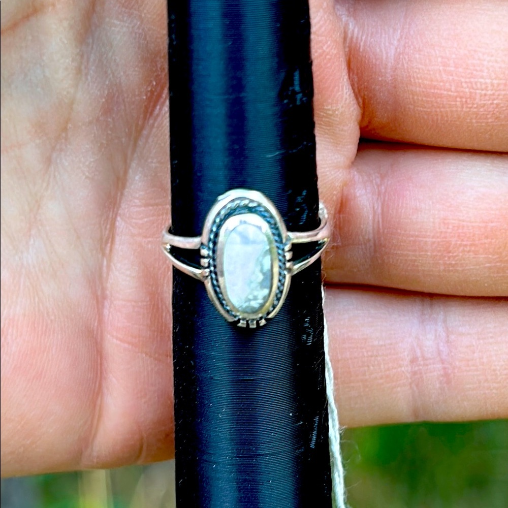 White Buffalo 925  Silver Women's Ring artisan stamped handmade size 6